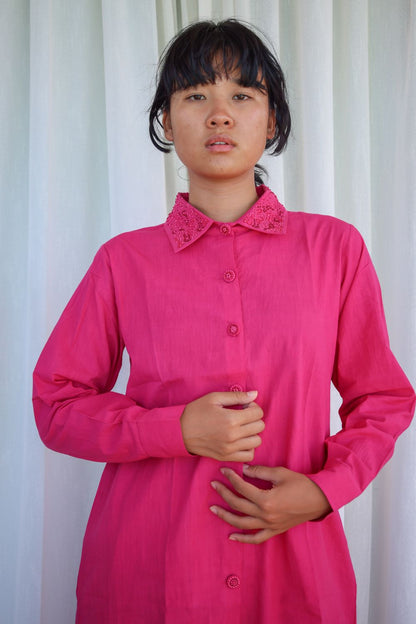 Recycled Cotton Pink Solid Shirt by Raas with Azo Free Dyes, Best Selling, Cotton, Layla, Office Wear, Pink, Recycled, Relaxed Fit, Shirts, Solids, Womenswear at Kamakhyaa for sustainable fashion