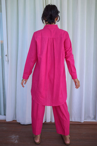 Recycled Cotton Pink Solid Shirt by Raas with Azo Free Dyes, Best Selling, Cotton, Layla, Office Wear, Pink, Recycled, Relaxed Fit, Shirts, Solids, Womenswear at Kamakhyaa for sustainable fashion