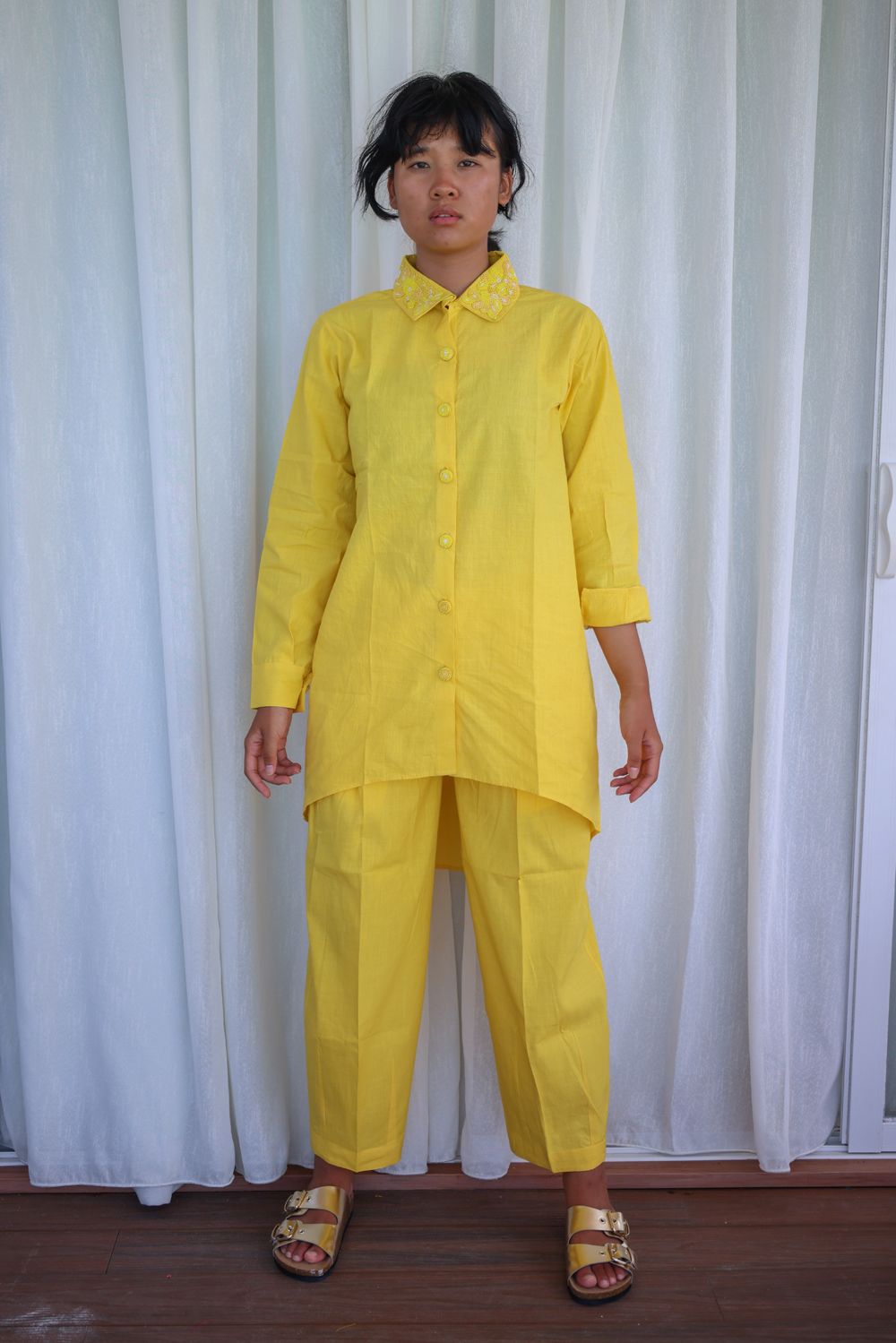 Recycled Cotton Yellow solid Shirt by Raas with Azo Free Dyes, Cotton, Layla, Office Wear, Recycled, Relaxed Fit, Shirts, Solids, Womenswear, Yellow at Kamakhyaa for sustainable fashion