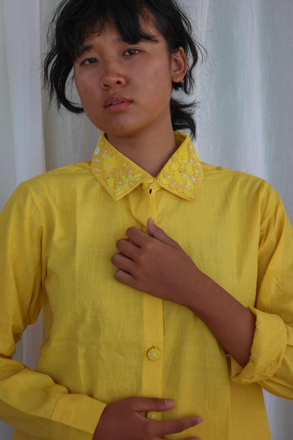 Recycled Cotton Yellow solid Shirt by Raas with Azo Free Dyes, Cotton, Layla, Office Wear, Recycled, Relaxed Fit, Shirts, Solids, Womenswear, Yellow at Kamakhyaa for sustainable fashion