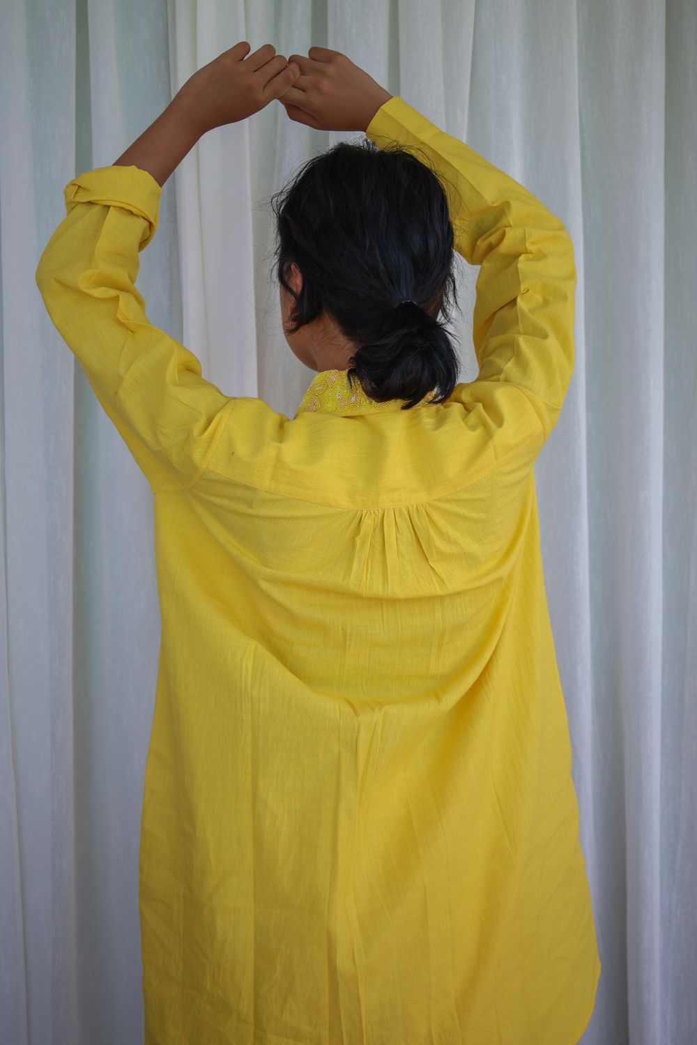 Recycled Cotton Yellow solid Shirt by Raas with Azo Free Dyes, Cotton, Layla, Office Wear, Recycled, Relaxed Fit, Shirts, Solids, Womenswear, Yellow at Kamakhyaa for sustainable fashion