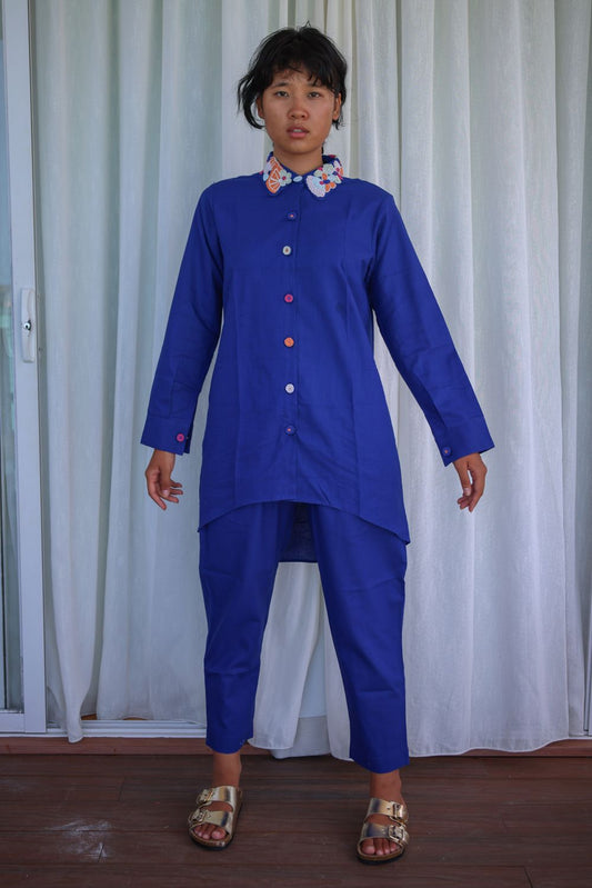 Recycled Cotton Blue Solid Shirt by Raas with Azo Free Dyes, Blue, Casual Wear, Cotton, Layla, Recycled, Relaxed Fit, Shirts, Solids, Womenswear at Kamakhyaa for sustainable fashion