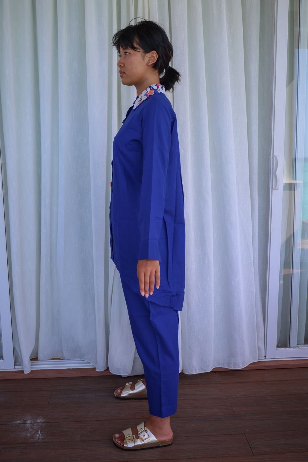 Recycled Cotton Blue Solid Shirt by Raas with Azo Free Dyes, Blue, Casual Wear, Cotton, Layla, Recycled, Relaxed Fit, Shirts, Solids, Womenswear at Kamakhyaa for sustainable fashion