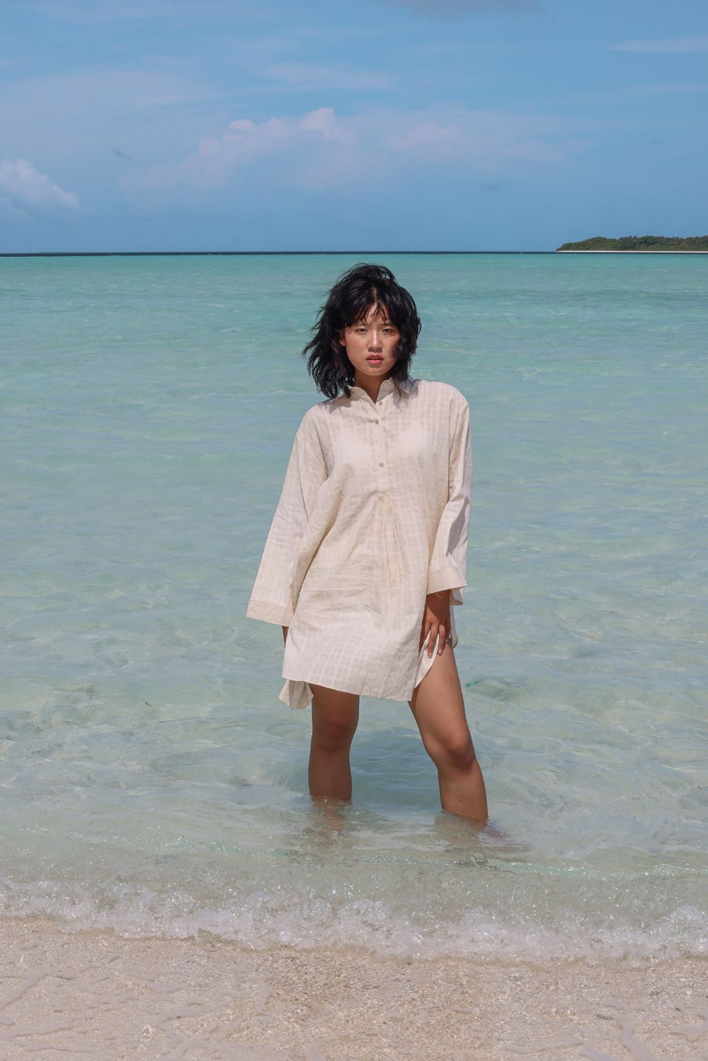 Recycled Cotton Off-White solid Tunic by Raas with Azo Free Dyes, Best Selling, Casual Wear, Cotton, Layla, Off-White, Recycled, Relaxed Fit, Solids, Tunic Tops, Womenswear at Kamakhyaa for sustainable fashion