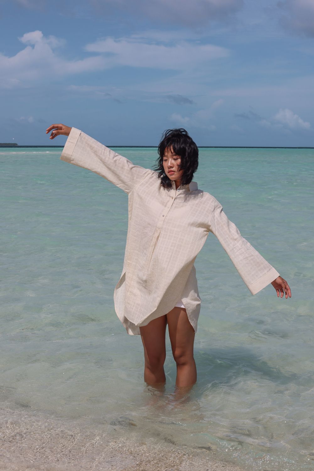 Recycled Cotton Off-White solid Tunic by Raas with Azo Free Dyes, Best Selling, Casual Wear, Cotton, Layla, Off-White, Recycled, Relaxed Fit, Solids, Tunic Tops, Womenswear at Kamakhyaa for sustainable fashion