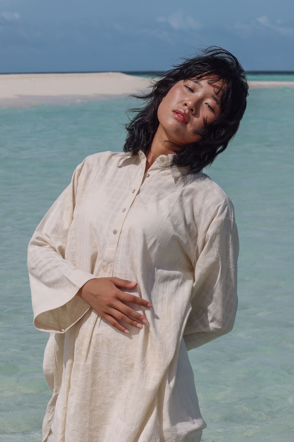 Recycled Cotton Off-White solid Tunic by Raas with Azo Free Dyes, Best Selling, Casual Wear, Cotton, Layla, Off-White, Recycled, Relaxed Fit, Solids, Tunic Tops, Womenswear at Kamakhyaa for sustainable fashion