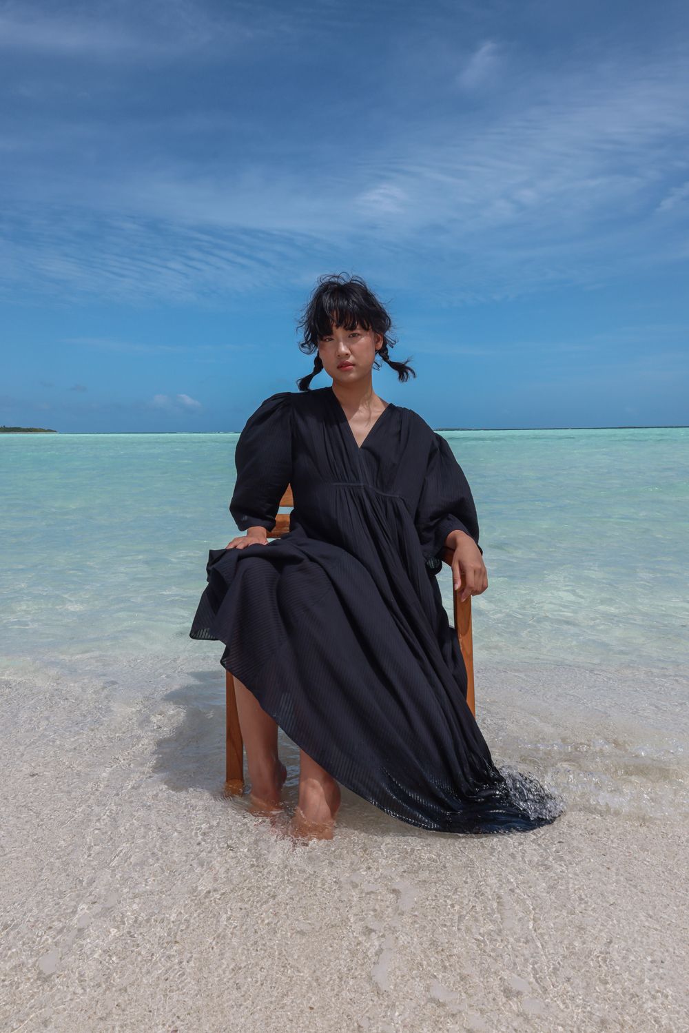 Recycled Cotton Black Casual Dress by Raas with Azo Free Dyes, Best Selling, Black, Casual Wear, Cotton, Layla, Maxi Dresses, Recycled, Relaxed Fit, Solids, Womenswear at Kamakhyaa for sustainable fashion