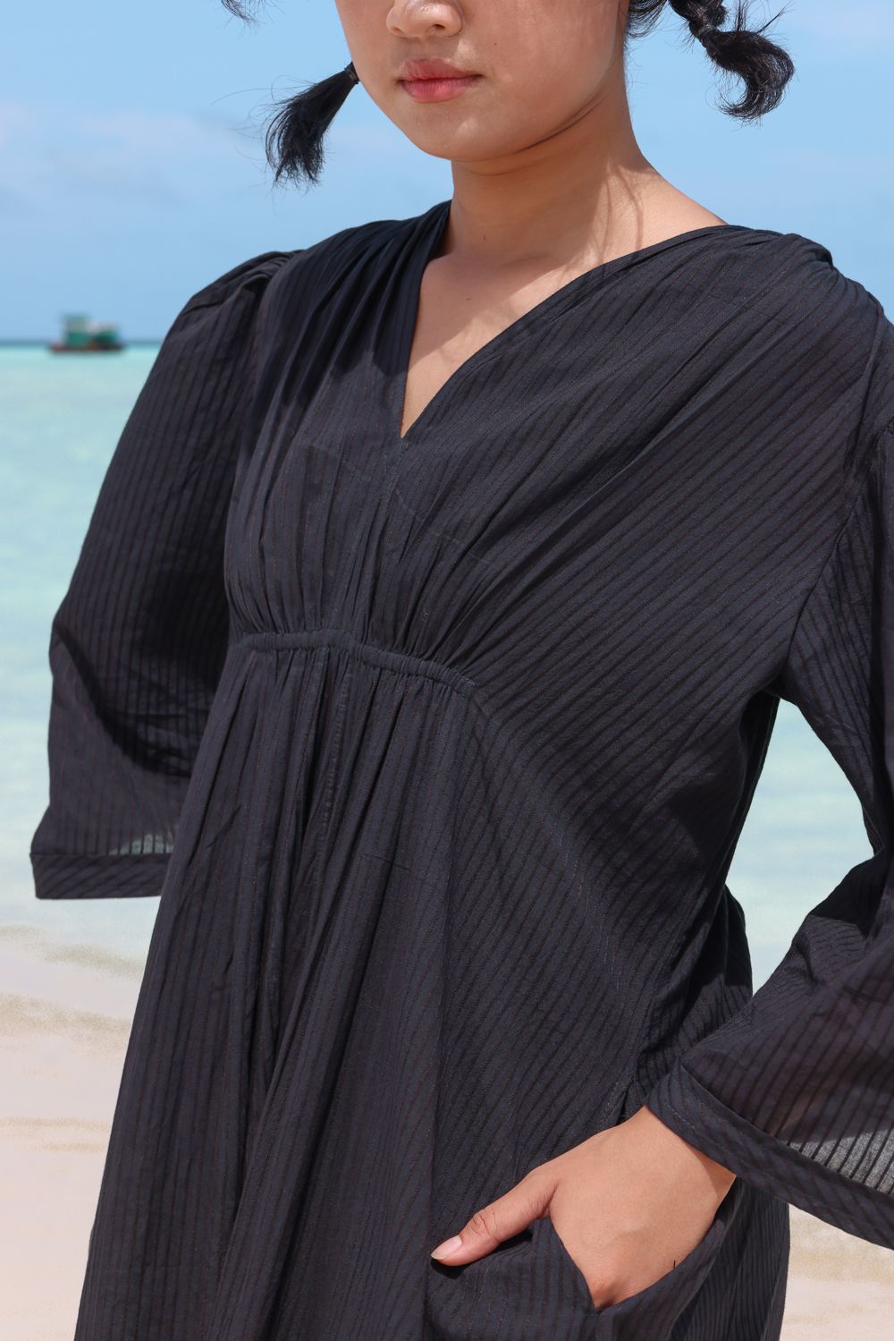 Recycled Cotton Black Casual Dress by Raas with Azo Free Dyes, Best Selling, Black, Casual Wear, Cotton, Layla, Maxi Dresses, Recycled, Relaxed Fit, Solids, Womenswear at Kamakhyaa for sustainable fashion