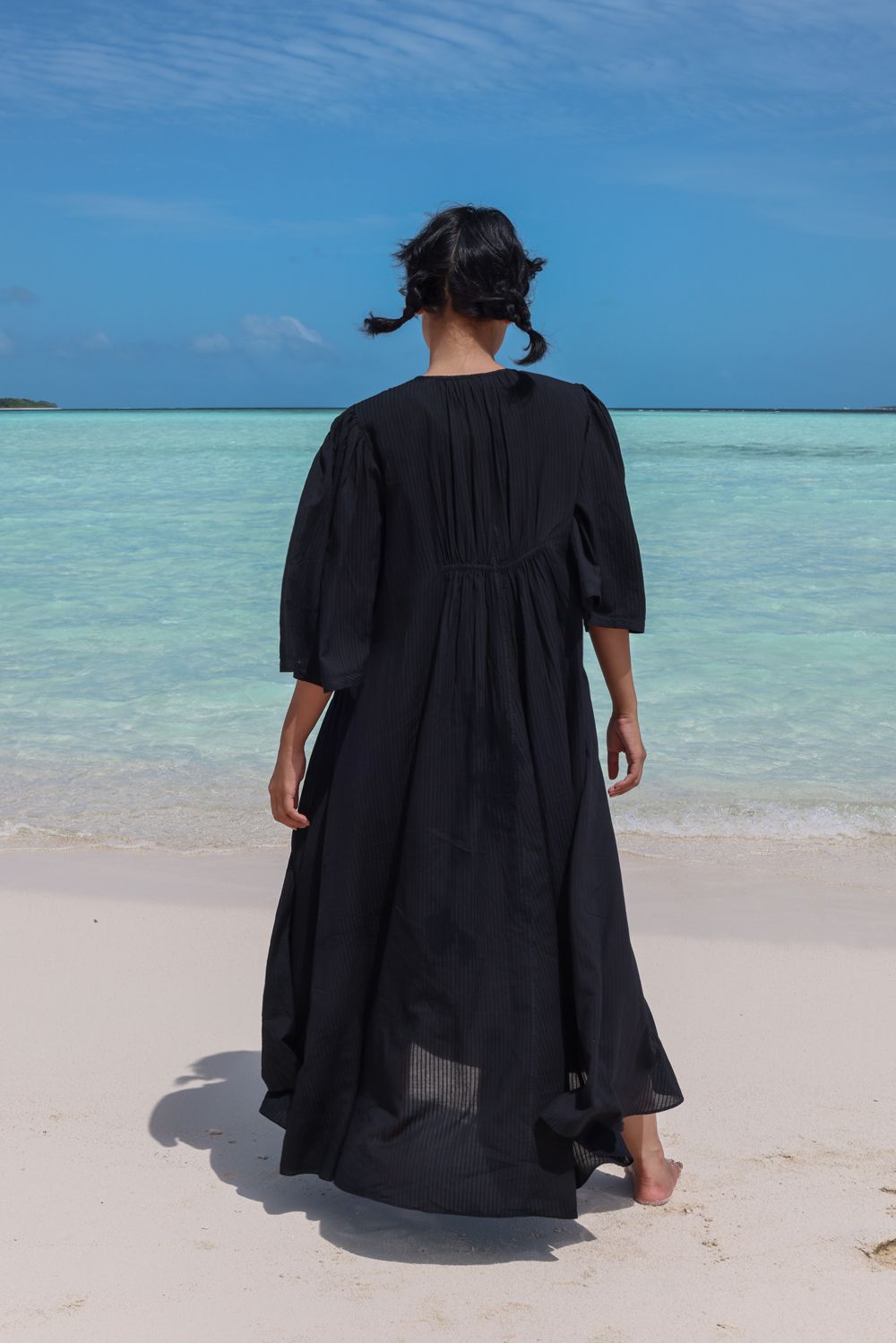 Recycled Cotton Black Casual Dress by Raas with Azo Free Dyes, Best Selling, Black, Casual Wear, Cotton, Layla, Maxi Dresses, Recycled, Relaxed Fit, Solids, Womenswear at Kamakhyaa for sustainable fashion