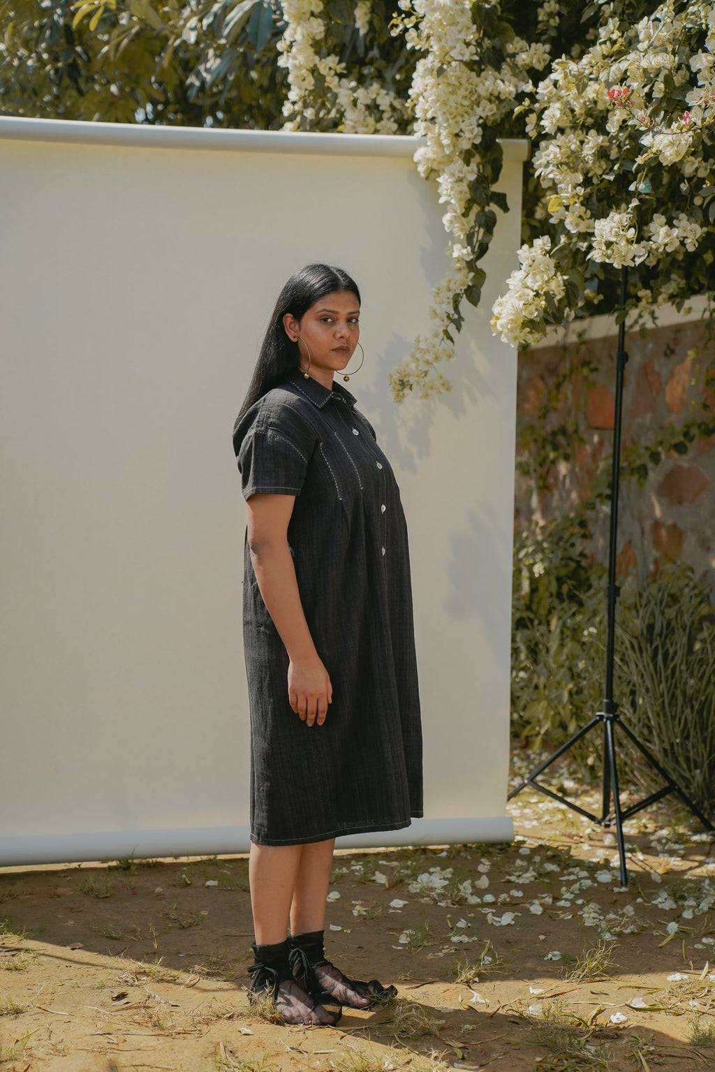 Shirt Dress by Lafaani with 100% pure cotton, Black, Casual Wear, Natural with azo free dyes, Organic, Regular Fit, Shirt Dresses, Solids, Sonder, Sonder by Lafaani, Womenswear at Kamakhyaa for sustainable fashion