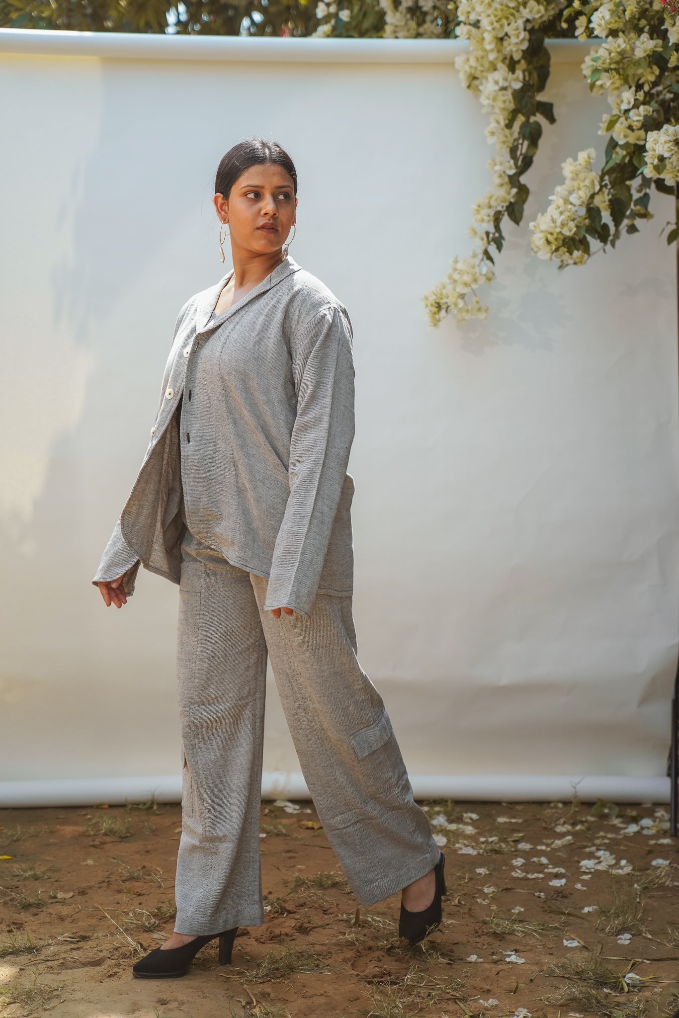 Unisex Rounded Hem Jacket & Patch Pocket Pants by Lafaani with 100% pure cotton, Black, Casual Wear, Grey, Loungewear Co-Ords, Menswear, Natural with azo free dyes, Regular Fit, Solids, Sonder, Sonder by Lafaani, Unisex at Kamakhyaa for sustainable fashion
