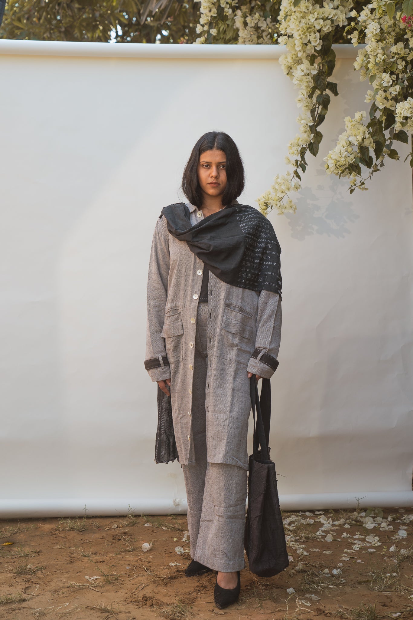 Unisex Trans-seasonal Overlay & Kantha Scarf Black by Lafaani with 100% pure cotton, Black, Casual Wear, Grey, Menswear, Natural with azo free dyes, Overlays, Regular Fit, Scarves, Solids, Sonder, Sonder by Lafaani, Unisex at Kamakhyaa for sustainable fashion
