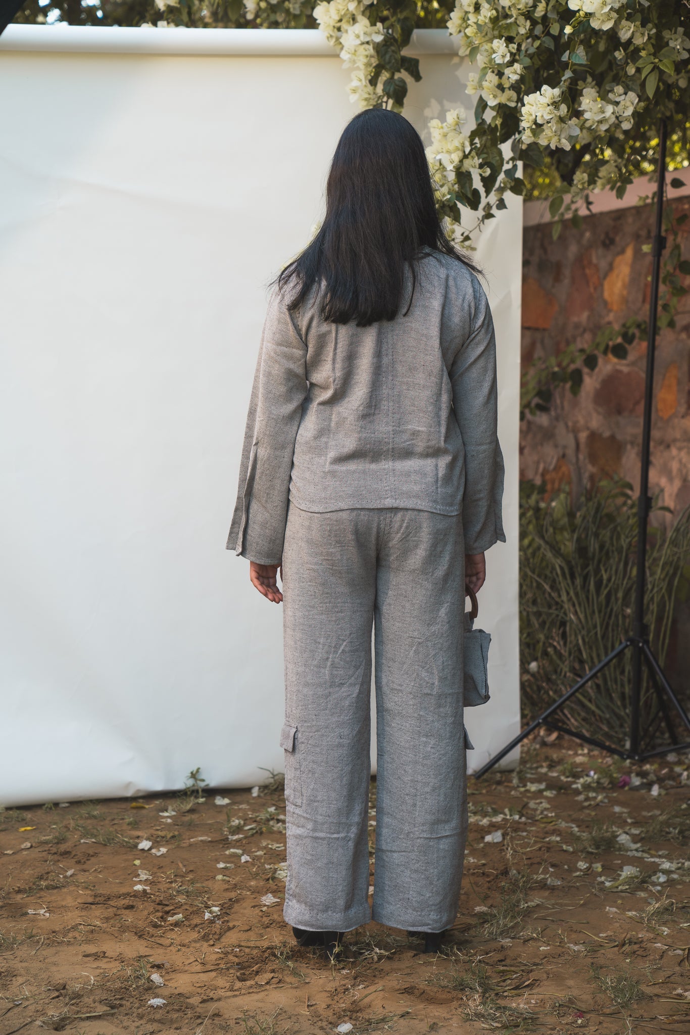 Pleated Sleeve Blouse & Patch Pocket Pants by Lafaani with 100% pure cotton, Black, Casual Wear, Grey, Loungewear Co-Ords, Natural with azo free dyes, Organic, Regular Fit, Solids, Sonder, Sonder by Lafaani, Womenswear at Kamakhyaa for sustainable fashion