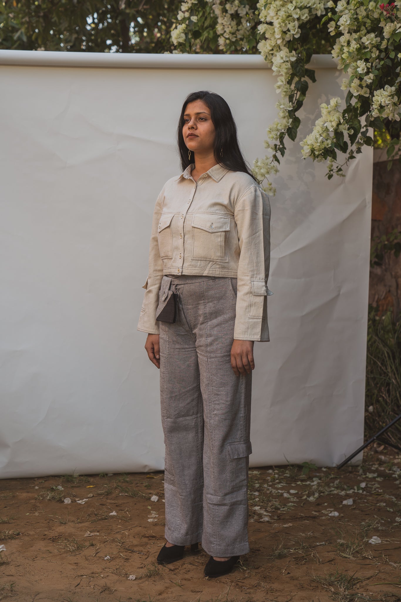 Kora Cropped Jacket by Lafaani with 100% pure cotton, Casual Wear, Jackets, Kora, Organic, Regular Fit, Solids, Sonder, Sonder by Lafaani, Undyed and unbleached, Womenswear at Kamakhyaa for sustainable fashion