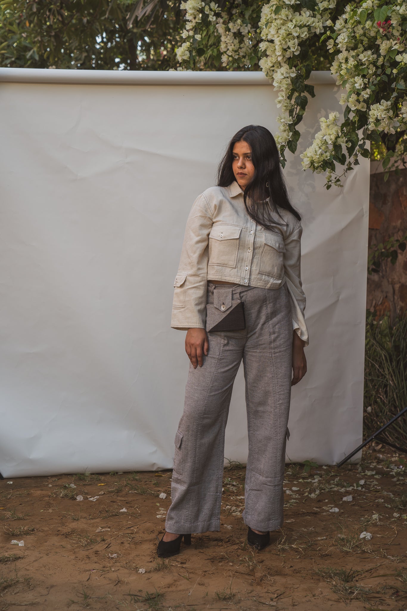 Kora Cropped Jacket by Lafaani with 100% pure cotton, Casual Wear, Jackets, Kora, Organic, Regular Fit, Solids, Sonder, Sonder by Lafaani, Undyed and unbleached, Womenswear at Kamakhyaa for sustainable fashion