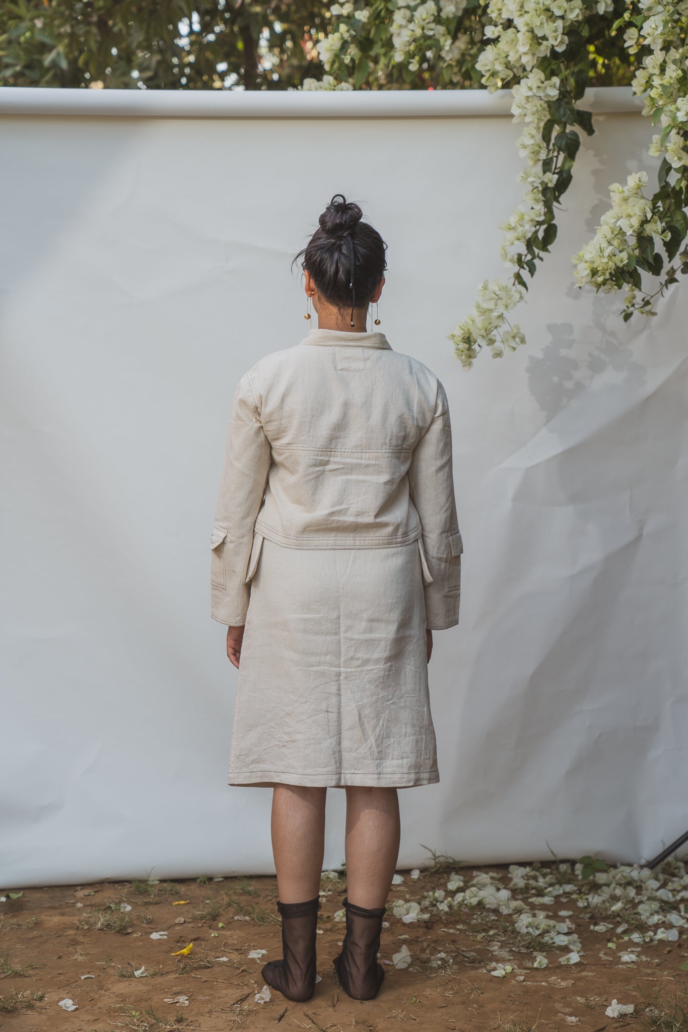 Cropped Jacket & Front Slit Skirt Set by Lafaani with 100% pure cotton, Casual Wear, Dress Sets, Kora, Organic, Regular Fit, Solids, Sonder, Sonder by Lafaani, Undyed and unbleached, Womenswear at Kamakhyaa for sustainable fashion