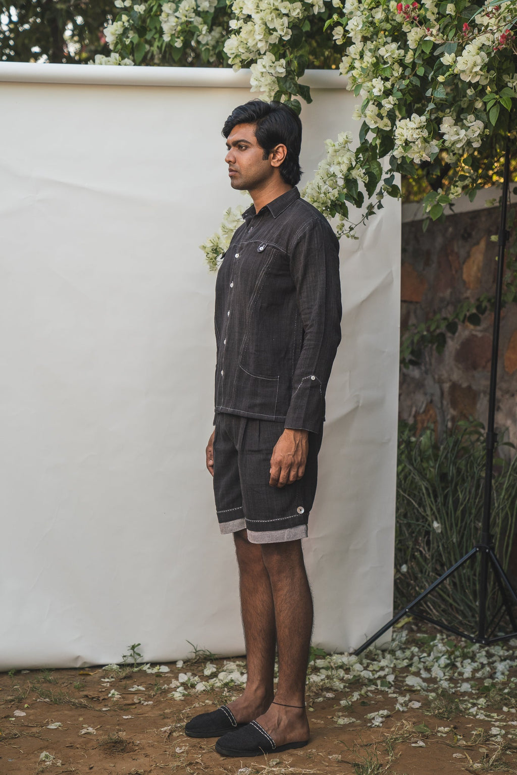 Panelled Shirt & Hem Detail Shorts by Lafaani with 100% pure cotton, Black, Casual Wear, Co-ord Sets, Menswear, Natural with azo free dyes, Organic, Regular Fit, Solids, Sonder, Sonder by Lafaani at Kamakhyaa for sustainable fashion