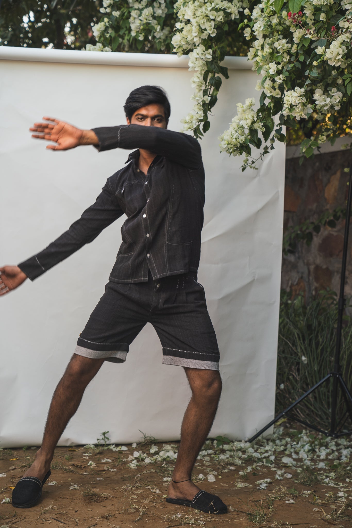 Panelled Shirt & Hem Detail Shorts by Lafaani with 100% pure cotton, Black, Casual Wear, Co-ord Sets, Menswear, Natural with azo free dyes, Organic, Regular Fit, Solids, Sonder, Sonder by Lafaani at Kamakhyaa for sustainable fashion