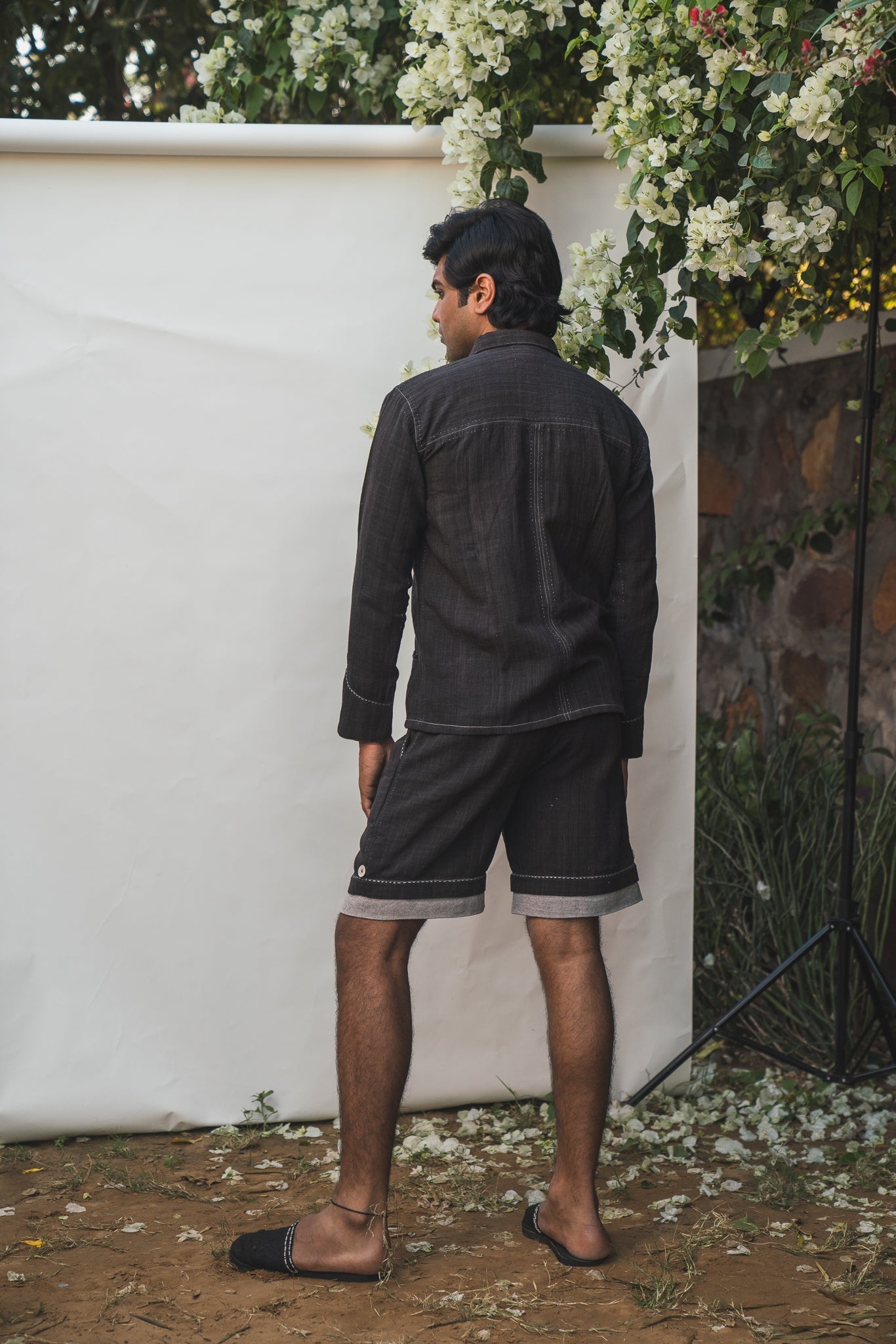 Panelled Shirt & Hem Detail Shorts by Lafaani with 100% pure cotton, Black, Casual Wear, Co-ord Sets, Menswear, Natural with azo free dyes, Organic, Regular Fit, Solids, Sonder, Sonder by Lafaani at Kamakhyaa for sustainable fashion