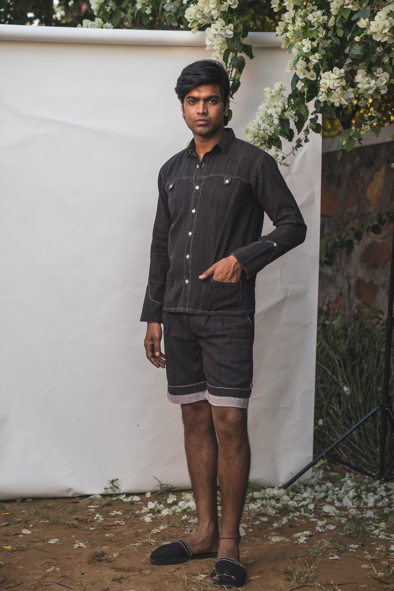 Black Panelled Shirt by Lafaani with 100% pure cotton, Black, Casual Wear, Menswear, Natural with azo free dyes, Organic, Regular Fit, Shirts, Solids, Sonder, Sonder by Lafaani at Kamakhyaa for sustainable fashion