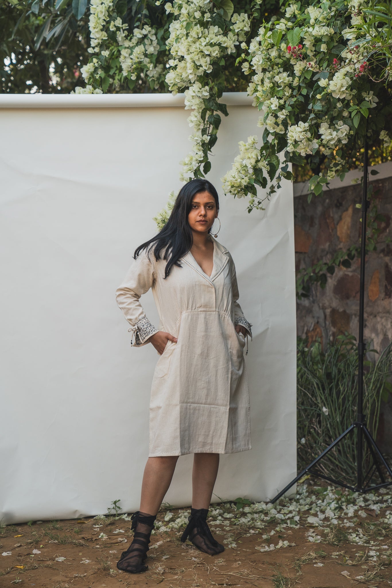 Day Dress by Lafaani with 100% pure cotton, Casual Wear, Kora, Midi Dresses, Natural with azo free dyes, Organic, Regular Fit, Solids, Sonder, Sonder by Lafaani, Womenswear at Kamakhyaa for sustainable fashion