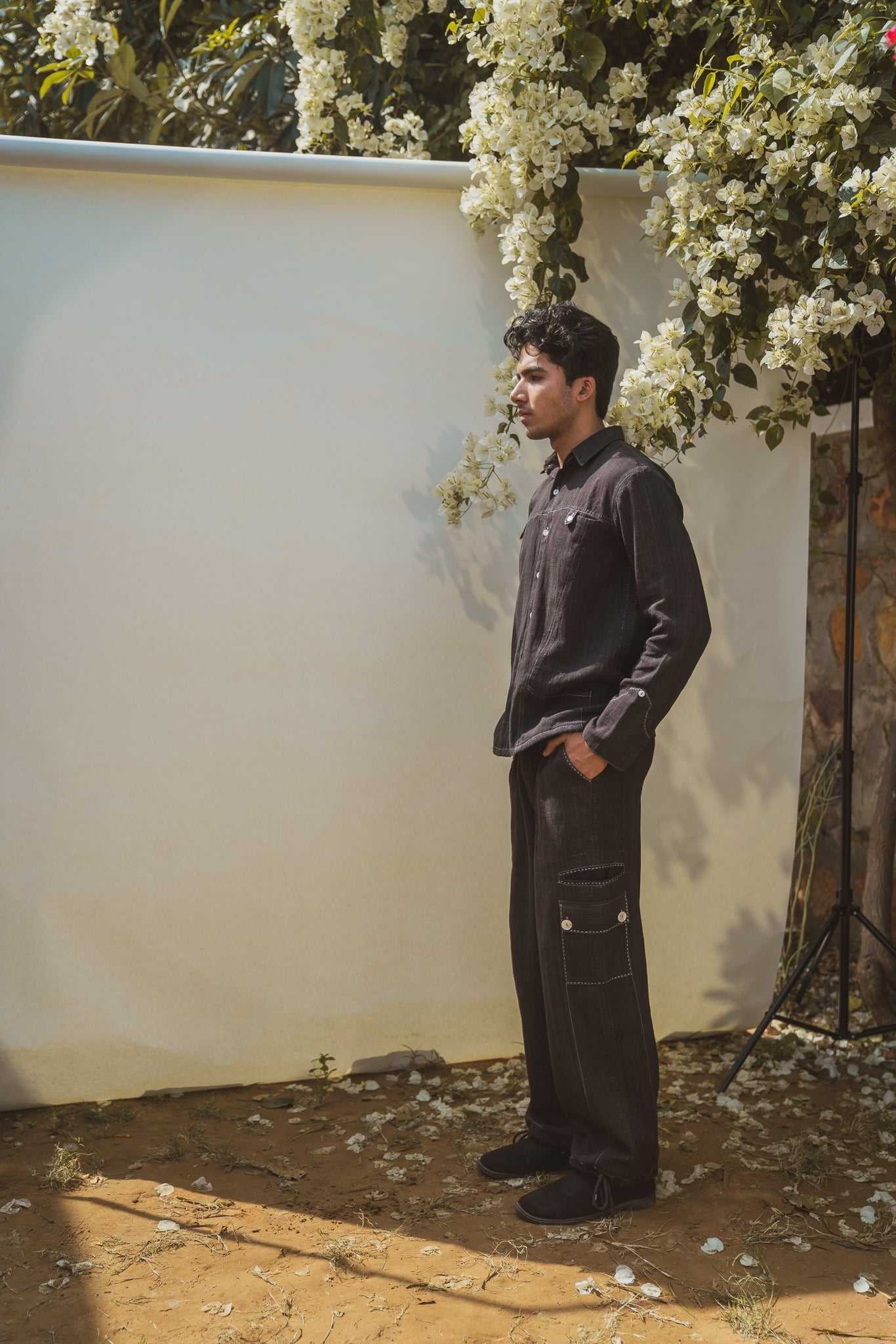 Panelled Shirt & Utility Pants by Lafaani with 100% pure cotton, Black, Casual Wear, Co-ord Sets, Menswear, Natural with azo free dyes, Organic, Regular Fit, solid, Solids, Sonder, Sonder by Lafaani at Kamakhyaa for sustainable fashion