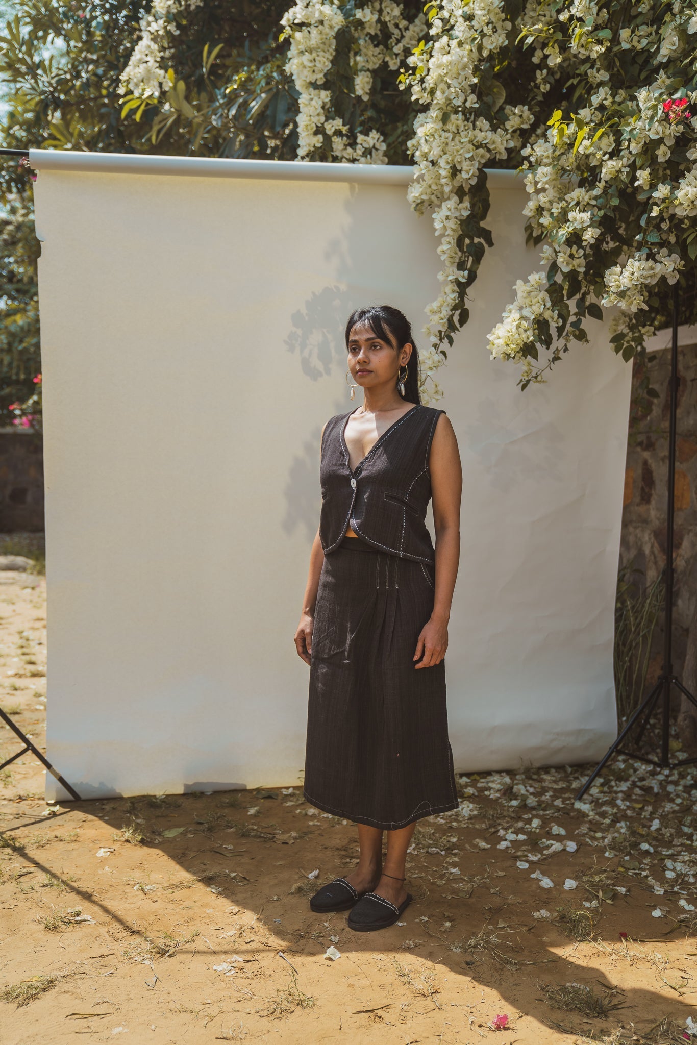 Waistcoat & Long Skirt by Lafaani with 100% pure cotton, Black, Casual Wear, Dress Sets, Natural with azo free dyes, Organic, Regular Fit, Solids, Sonder, Sonder by Lafaani, Womenswear at Kamakhyaa for sustainable fashion