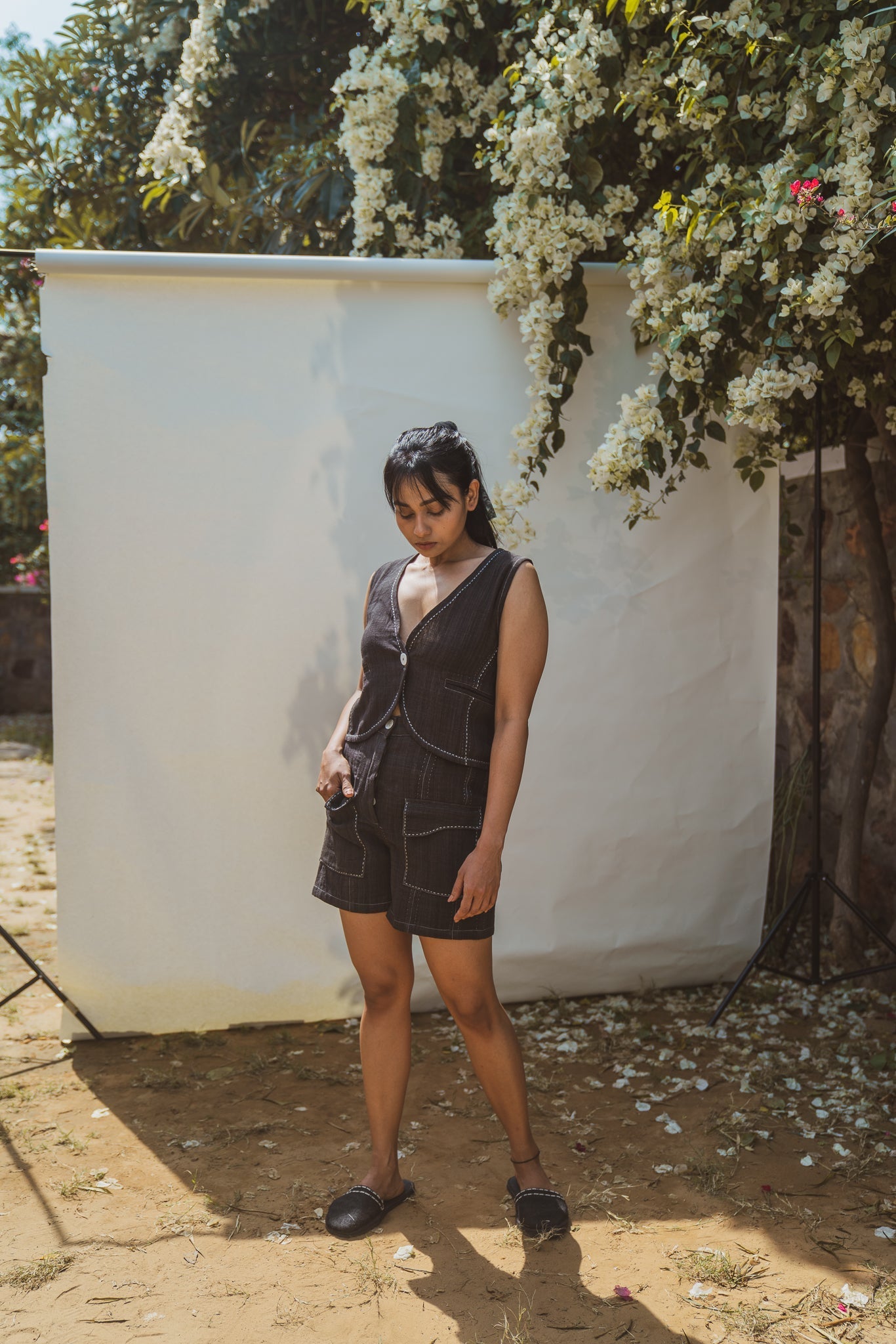 High Waist Shorts by Lafaani with 100% pure cotton, Black, Casual Wear, Natural with azo free dyes, Organic, Regular Fit, Shorts, Solids, Sonder, Sonder by Lafaani, Womenswear at Kamakhyaa for sustainable fashion