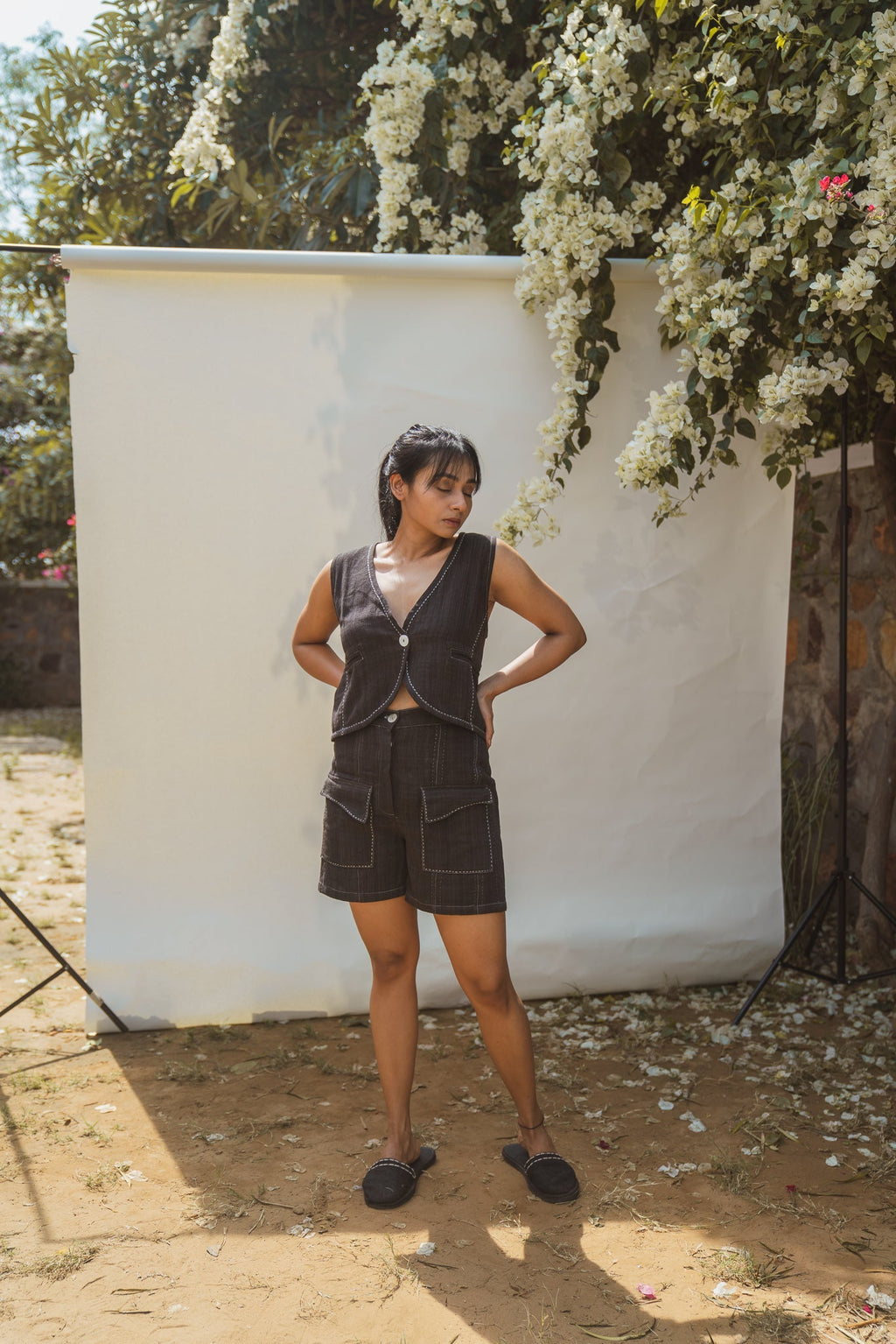 Waistcoat by Lafaani with 100% pure cotton, Black, Casual Wear, Natural with azo free dyes, Organic, Regular Fit, Solids, Sonder, Sonder by Lafaani, Waistcoat, Womenswear at Kamakhyaa for sustainable fashion