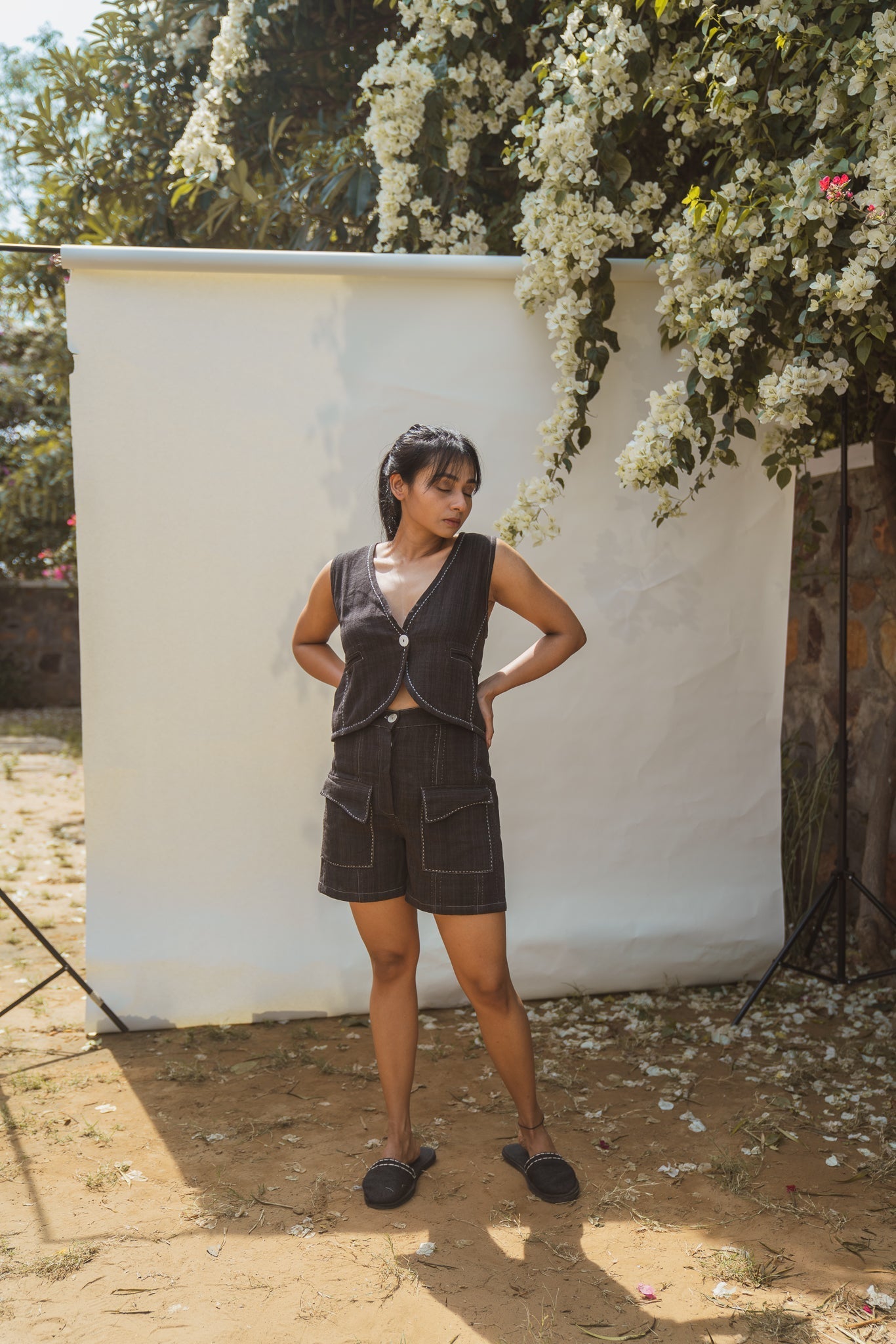 Waistcoat by Lafaani with 100% pure cotton, Black, Casual Wear, Natural with azo free dyes, Organic, Regular Fit, Solids, Sonder, Sonder by Lafaani, Waistcoat, Womenswear at Kamakhyaa for sustainable fashion