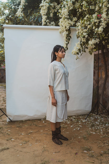 Ruched Blouse by Lafaani with 100% pure cotton, Blouses, Casual Wear, Kora, Natural with azo free dyes, Organic, Regular Fit, Solids, Sonder, Sonder by Lafaani, Undyed and Unbleached, Womenswear at Kamakhyaa for sustainable fashion