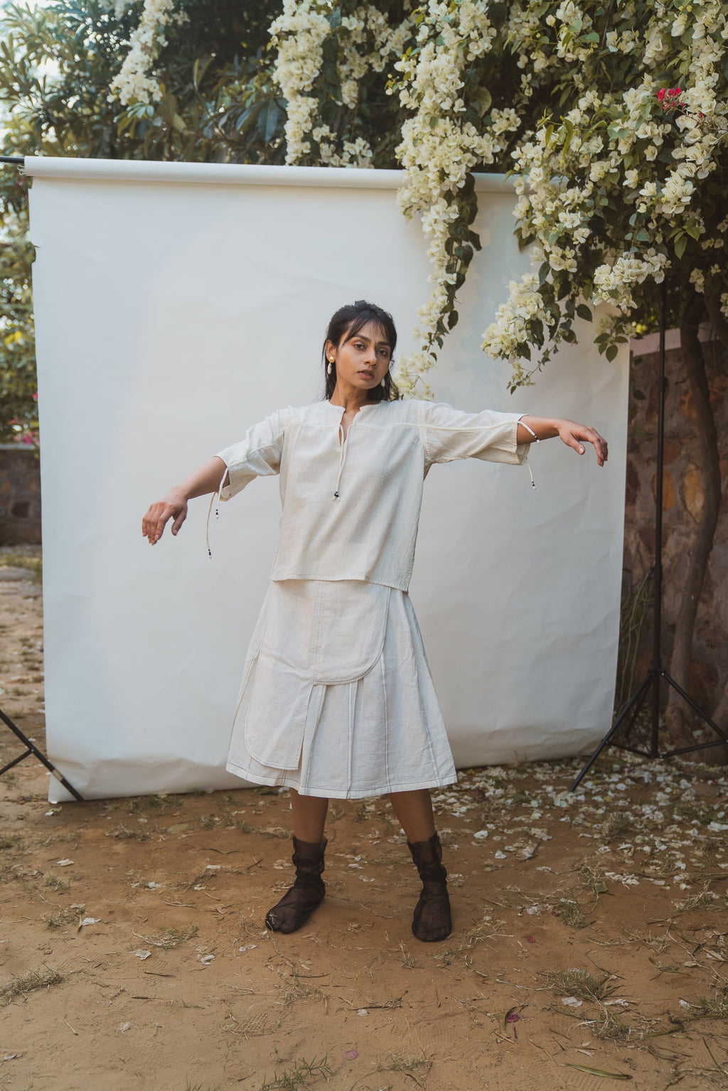 Layered Skirt by Lafaani with 100% pure cotton, Kora, Organic, Regular Fit, Relaxed Fit, Skirts, Solids, Sonder, Sonder by Lafaani, Undyed and Unbleached, Womenswear at Kamakhyaa for sustainable fashion