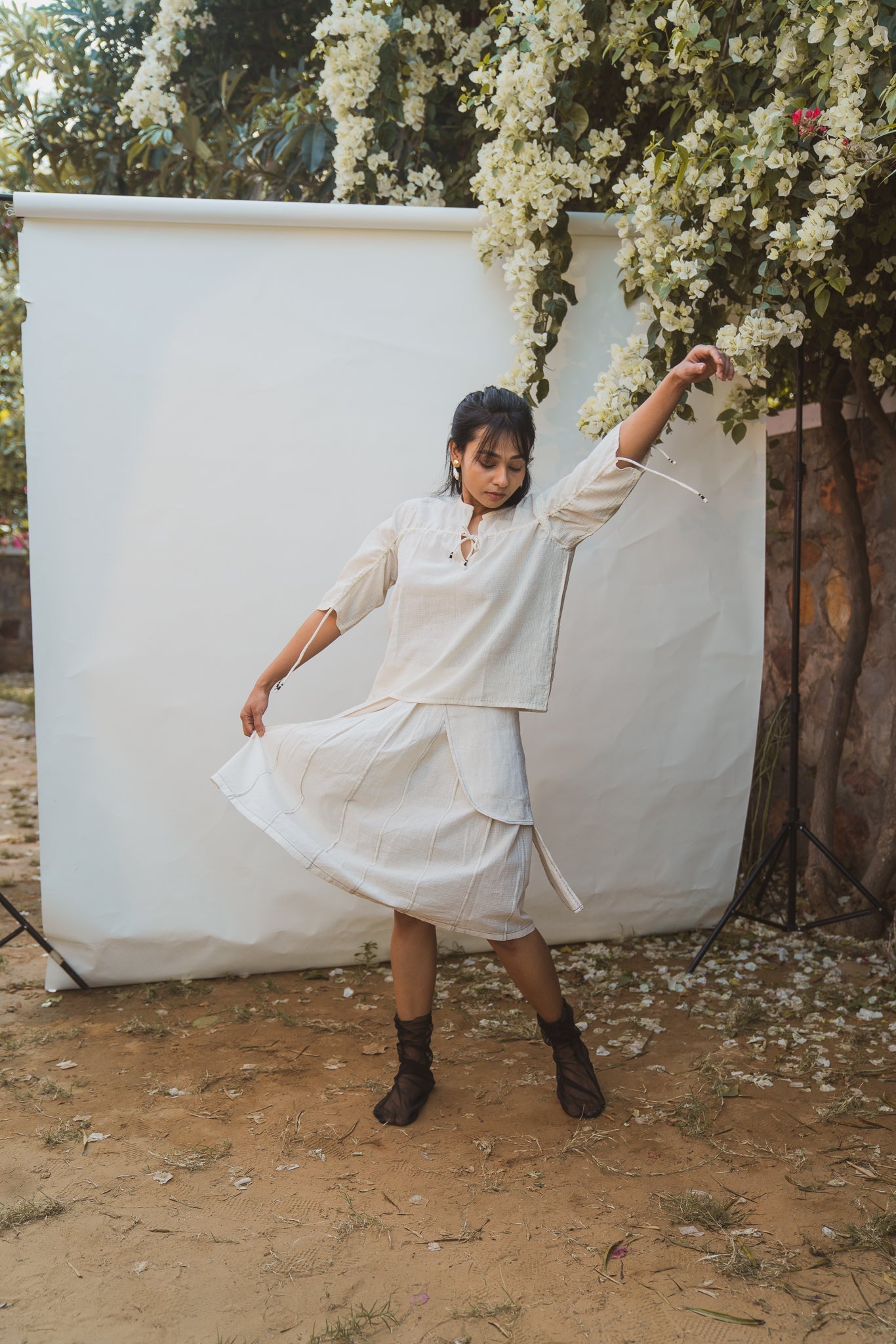 Layered Skirt by Lafaani with 100% pure cotton, Kora, Organic, Regular Fit, Relaxed Fit, Skirts, Solids, Sonder, Sonder by Lafaani, Undyed and Unbleached, Womenswear at Kamakhyaa for sustainable fashion