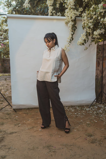 Halter Neck Blouse & Side Slit Pants by Lafaani with 100% pure cotton, Black, Casual Wear, Kora, Lounge Wear Co-ords, Natural with azo free dyes, Organic, Regular Fit, Solids, Sonder, Sonder by Lafaani, Womenswear at Kamakhyaa for sustainable fashion