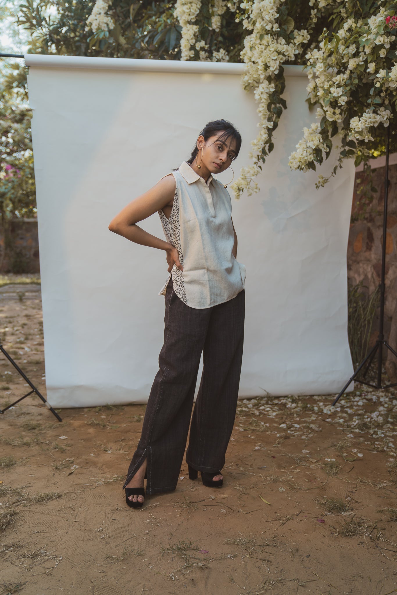 Halter Neck Blouse & Side Slit Pants by Lafaani with 100% pure cotton, Black, Casual Wear, Kora, Lounge Wear Co-ords, Natural with azo free dyes, Organic, Regular Fit, Solids, Sonder, Sonder by Lafaani, Womenswear at Kamakhyaa for sustainable fashion
