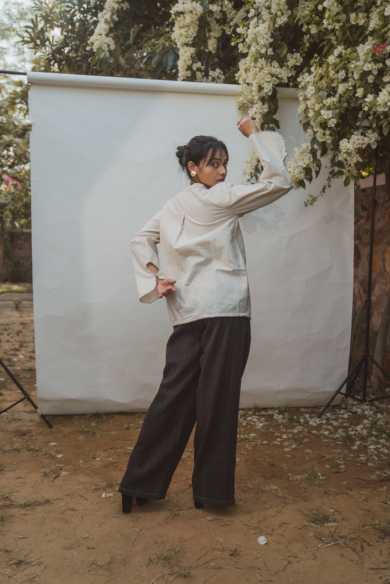 Mandarin Collar Blouse by Lafaani with 100% pure cotton, Blouses, Casual Wear, Kora, Organic, Regular Fit, Solids, Sonder, Sonder by Lafaani, Undyed and Unbleached, Womenswear at Kamakhyaa for sustainable fashion
