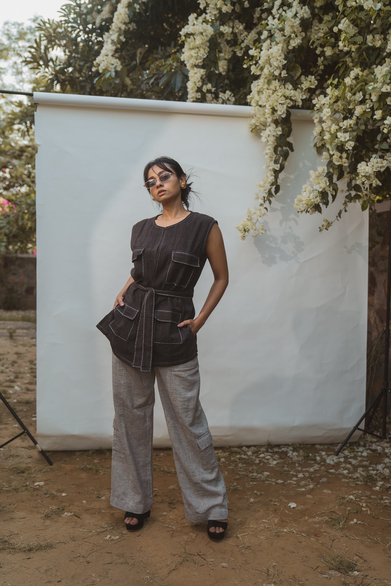 Unisex Vest & Patch Pocket Pants by Lafaani with 100% pure cotton, Black, Casual Wear, Grey, Natural with azo free dyes, Regular Fit, Solids, Sonder, Sonder by Lafaani, Travel Co-ords, Unisex, Womenswear at Kamakhyaa for sustainable fashion