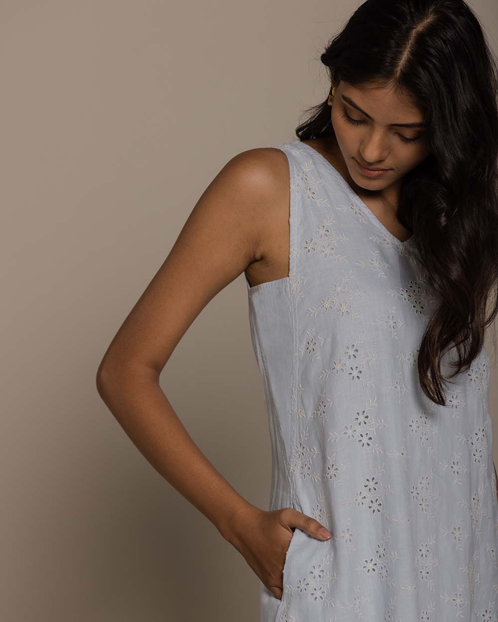 Stolen Sunsets Dresses - Summer Blue by Reistor with Blue, Casual Wear, Embroidered, Hemp, Hemp by Reistor, Mini Dresses, Natural, Sleeveless Dresses, Solid Selfmade, Womenswear at Kamakhyaa for sustainable fashion