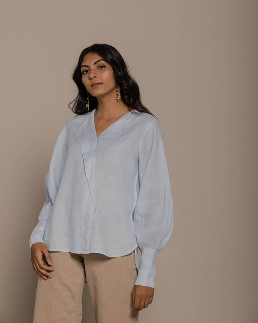 Poems In The Sky Top - Summer Blue by Reistor with Blouses, Blue, Casual Wear, Hemp, Hemp by Reistor, Natural, Office Wear, Relaxed Fit, Solids, Tops, Womenswear at Kamakhyaa for sustainable fashion