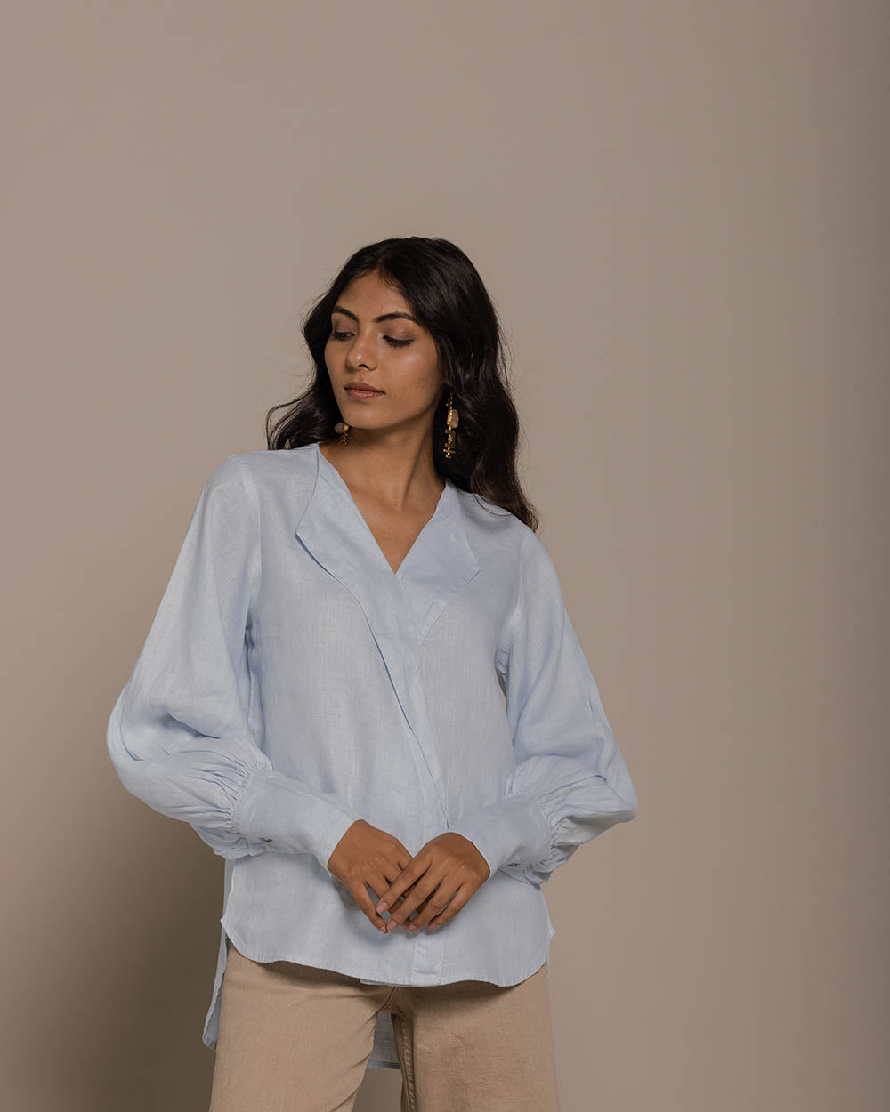 Poems In The Sky Top - Summer Blue by Reistor with Blouses, Blue, Casual Wear, Hemp, Hemp by Reistor, Natural, Office Wear, Relaxed Fit, Solids, Tops, Womenswear at Kamakhyaa for sustainable fashion