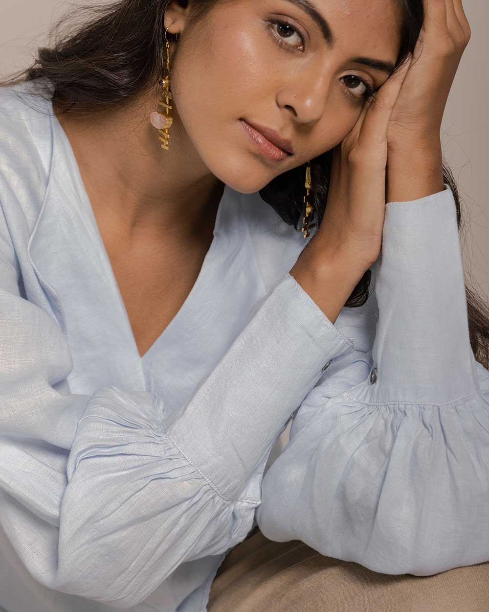 Poems In The Sky Top - Summer Blue by Reistor with Blouses, Blue, Casual Wear, Hemp, Hemp by Reistor, Natural, Office Wear, Relaxed Fit, Solids, Tops, Womenswear at Kamakhyaa for sustainable fashion