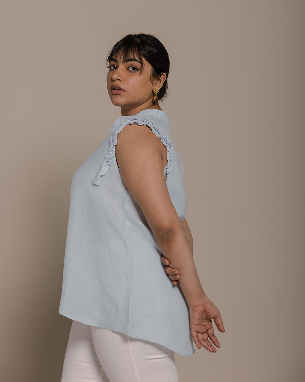Wind In My Hair Shirt - Summer Blue by Reistor with Blouses, Blue, Casual Wear, Hemp, Hemp by Reistor, Natural, Sleeveless Tops, Solids, Tops, Womenswear at Kamakhyaa for sustainable fashion
