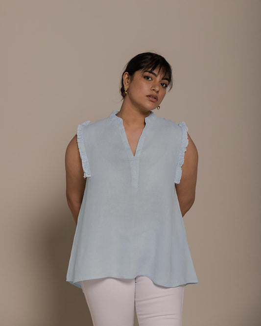 Wind In My Hair Shirt - Summer Blue by Reistor with Blouses, Blue, Casual Wear, Hemp, Hemp by Reistor, Natural, Sleeveless Tops, Solids, Tops, Womenswear at Kamakhyaa for sustainable fashion