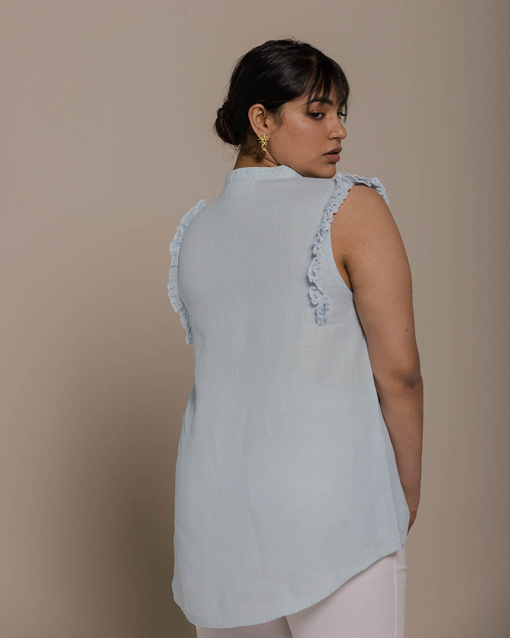 Wind In My Hair Shirt - Summer Blue by Reistor with Blouses, Blue, Casual Wear, Hemp, Hemp by Reistor, Natural, Sleeveless Tops, Solids, Tops, Womenswear at Kamakhyaa for sustainable fashion
