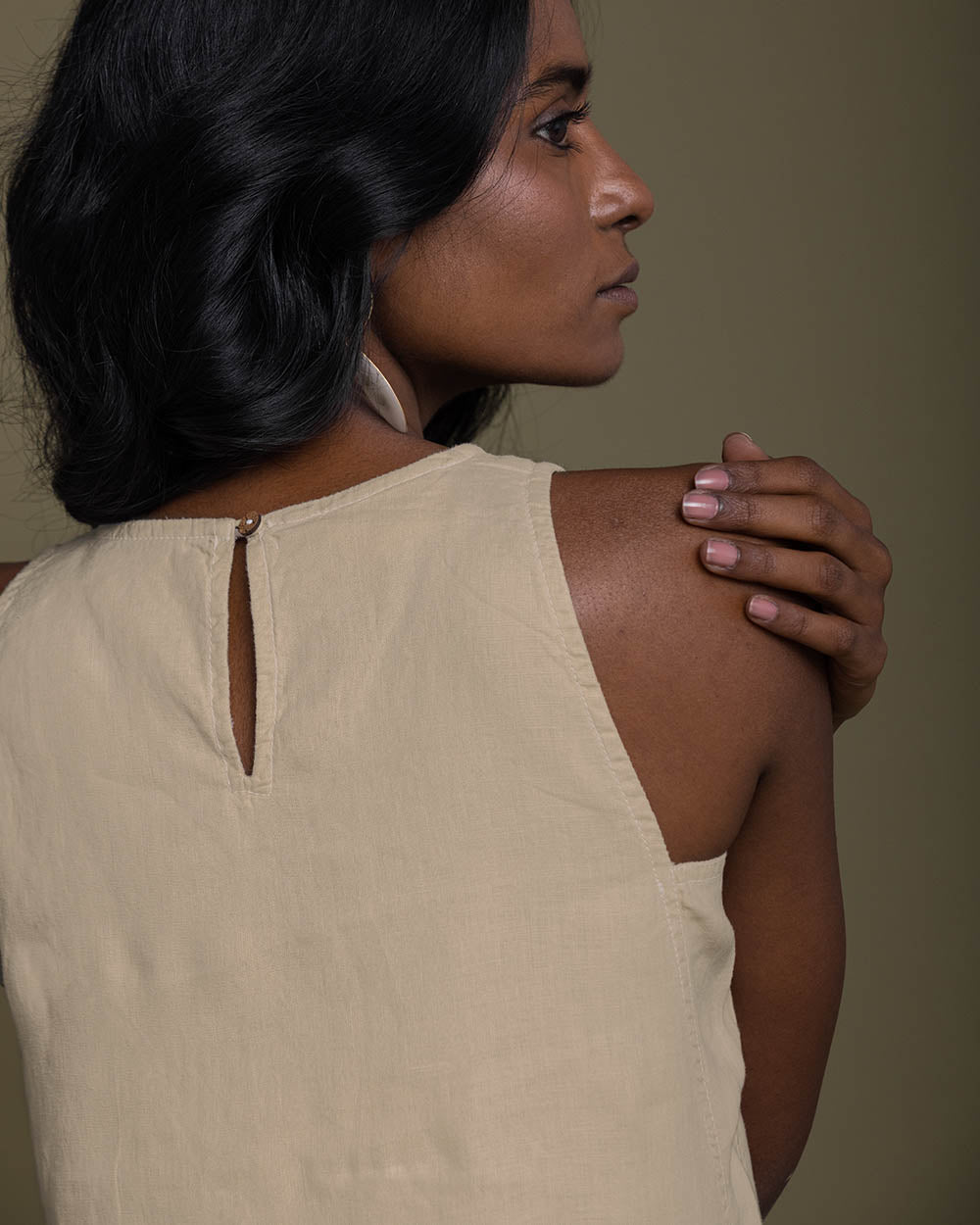 Reading Tea Leaves Dress - Sand Beige by Reistor with Best Selling, Brown, Casual Wear, Fall, Hemp, Hemp by Reistor, Natural, Office Wear, Short Dresses, Sleeveless Dresses, Womenswear at Kamakhyaa for sustainable fashion