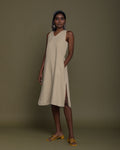 Reading Tea Leaves Dress - Sand Beige by Reistor with Best Selling, Brown, Casual Wear, Fall, Hemp, Hemp by Reistor, Natural, Office Wear, Short Dresses, Sleeveless Dresses, Womenswear at Kamakhyaa for sustainable fashion