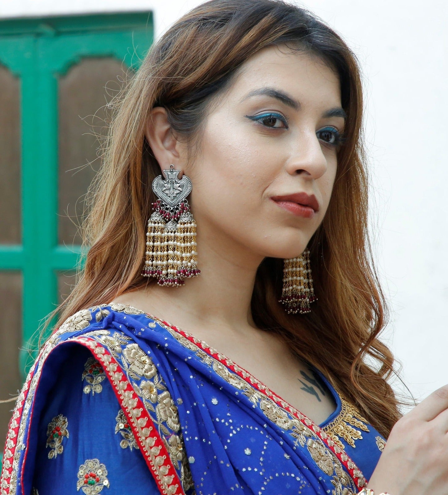 Red Jhumkas Genda Ladi by House Of Heer with Alloy Metal, Festive Jewellery, Festive Wear, Free Size, jewelry, July Sale, July Sale 2023, Long Earrings, Pearl, Red, Solids, Textured at Kamakhyaa for sustainable fashion