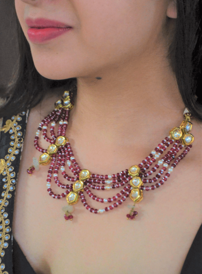 Red jades and polki choker set with studs Jewelry Complete Sets House Of Heer Kamakhyaa
