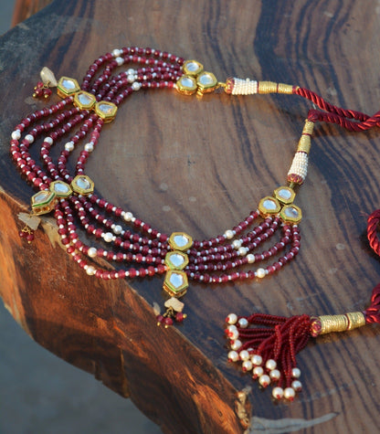 Red Polki Choker set with Studs by House Of Heer with Add Ons, Alloy Metal, Beaded Jewellery, Festive Jewellery, Festive Wear, Free Size, jewelry, Jewelry Sets, July Sale, July Sale 2023, Natural, Polkis, Red, Textured, Wedding Gifts at Kamakhyaa for sustainable fashion