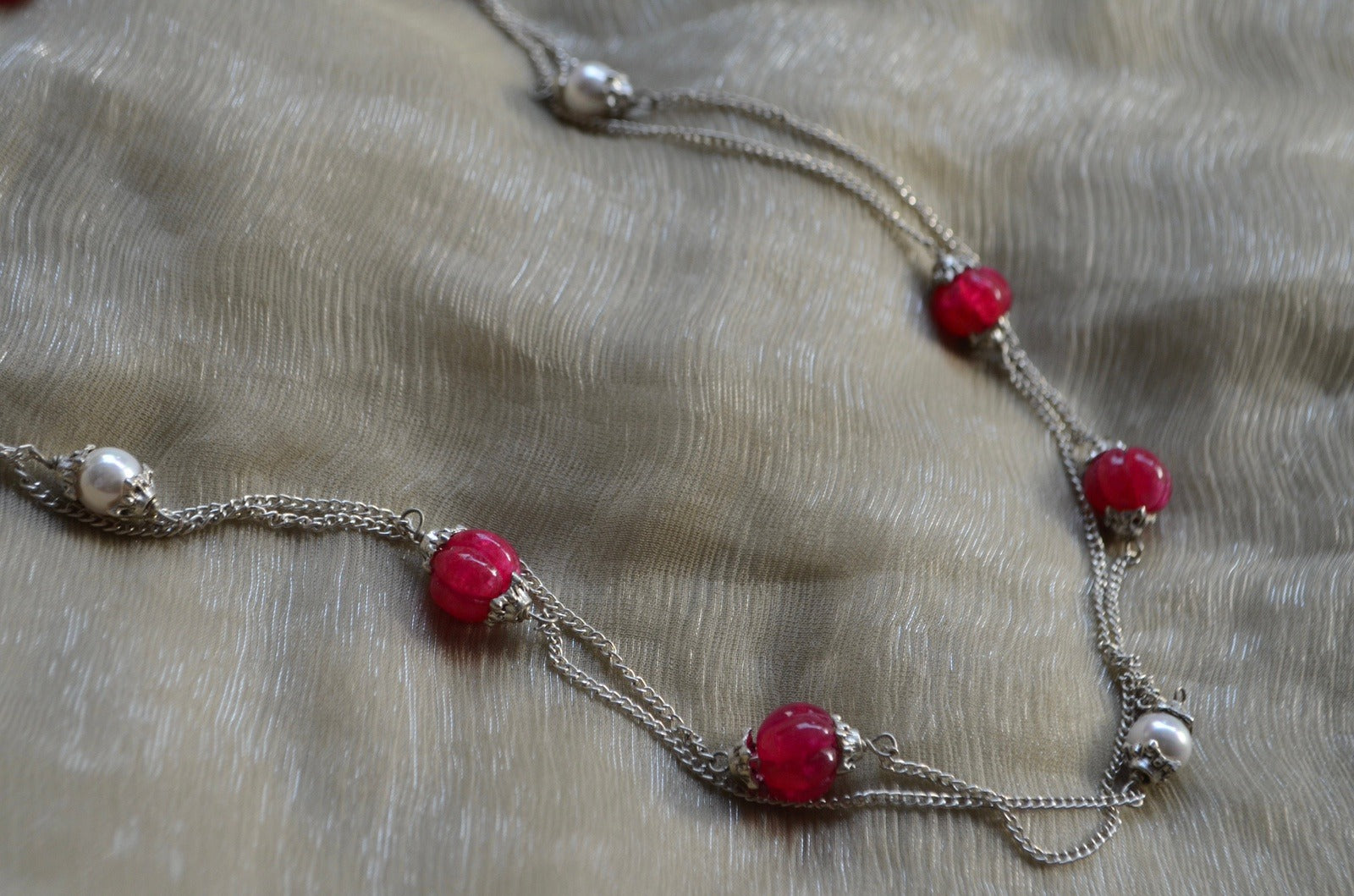 Red Necklace Melon Beads by House Of Heer with Alloy Metal, Festive Jewellery, Festive Wear, Free Size, Gemstone, jewelry, July Sale, July Sale 2023, Less than $50, Natural, Necklaces, Pearl, Products less than $25, Red, Solids at Kamakhyaa for sustainable fashion